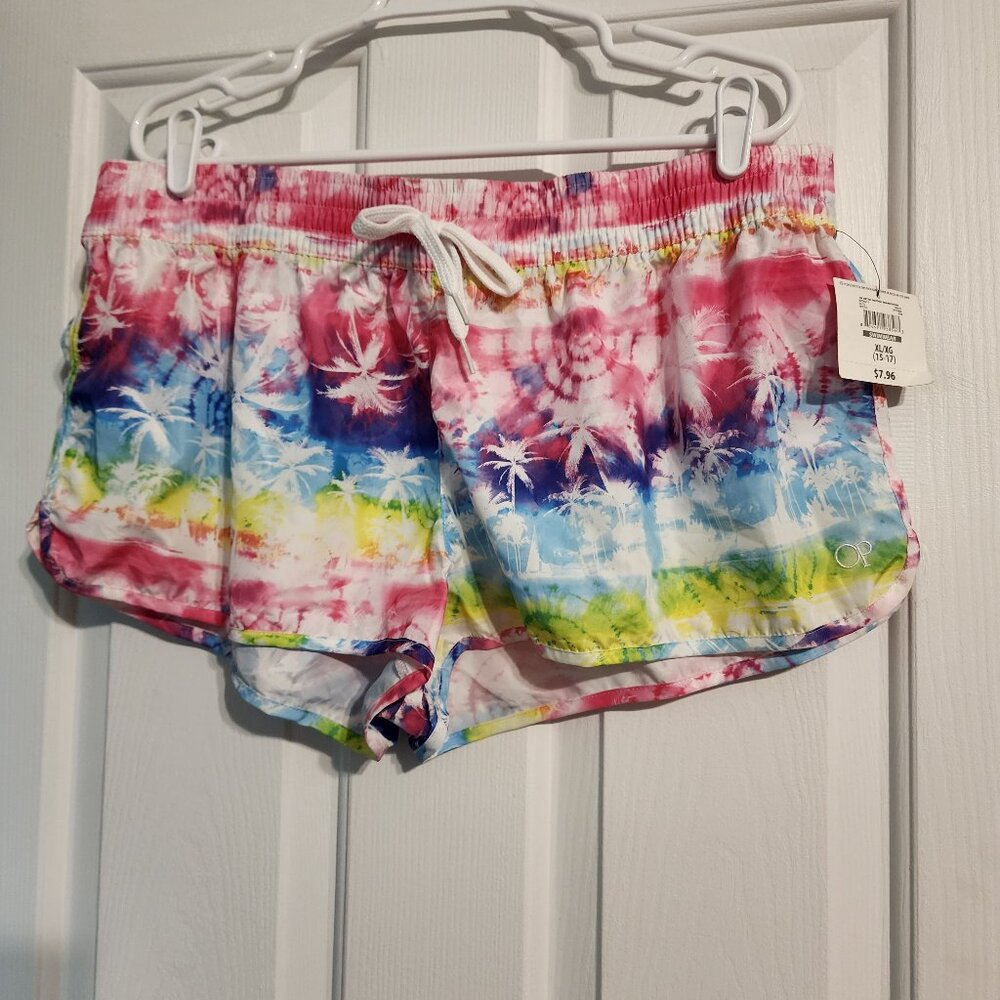 OP Brand Rainbow and Palm Tree Swim Short Cover-up NWT XL